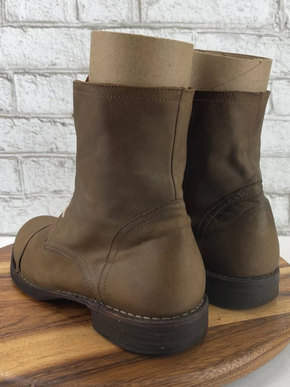Florentini + Baker Mens Sz. 10 Light Brown Leather Cap Toe Lace Up Boots Italy - Picture 3 of 16